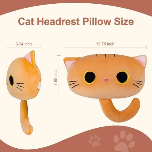 Yellow Cat Car Headrest Pillow Cartoon Car Seat Pillow Cat Neck Support Plush - Image 3