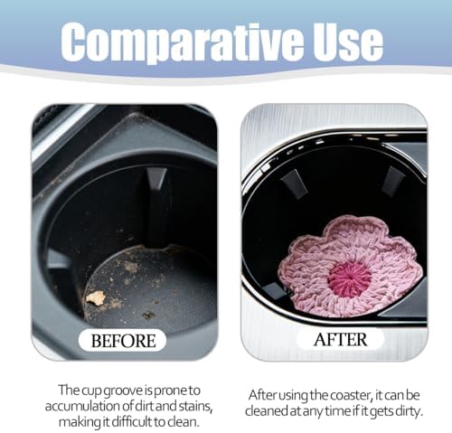 2PCS Handmade Crochet Car Cup Holder Coasters, Cherry Blossoms - Image 5