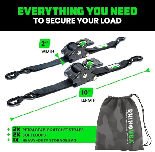 Rhino USA Retractable Ratchet Straps - 2in x 10ft - Image 5