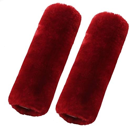 2 Pack Red Sheepskin Car Seat Belt Cover Pads | Soft Wool Seatbelt Cushions by OGLAND