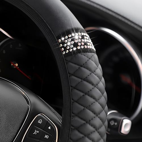 Osilly 15 Inch Rhinestone Leather Steering Wheel Cover - Image 3