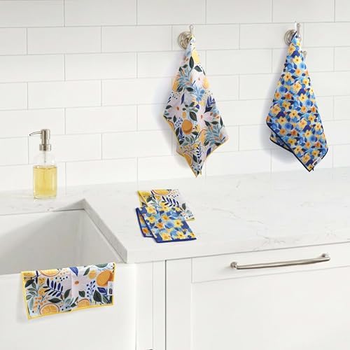 Ritz 6-Piece Ditzy Flowers Microfiber Dish Cloth Set – Vibrant Blue & Yellow - Image 4