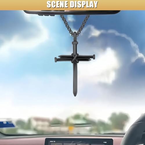 Nail Cross Pendant for Car Rearview Mirror, 3 Nails Metal Cross Car Rear View - Image 3