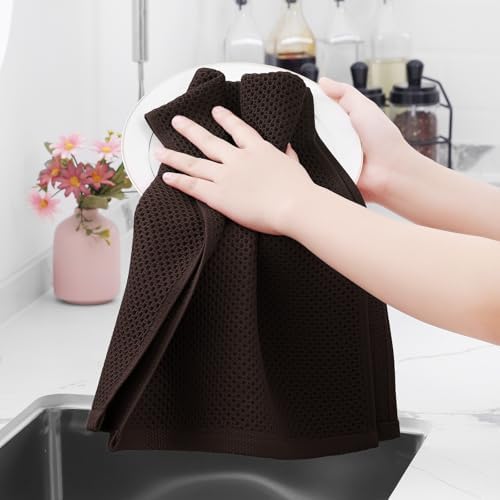 Homaxy 100% Cotton Waffle Weave Kitchen Dish Towels 4-Pack, Dark Brown - Image 4