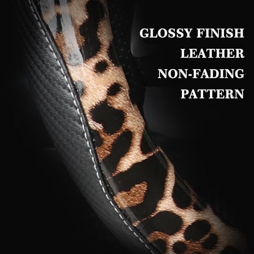 KAFEEK Light Brown Leopard Print Steering Wheel Cover - Image 4