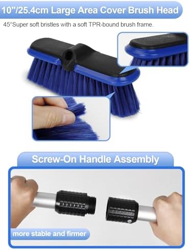 Car Wash Brush with Long Handle 62"/156cm Telescoping Mop Pole 10" /25.4cm - Image 3