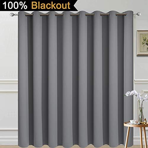 Yakamok Grey 100% Blackout Patio Door Curtain Panels W100 x L96, 1 Panel - Image 2
