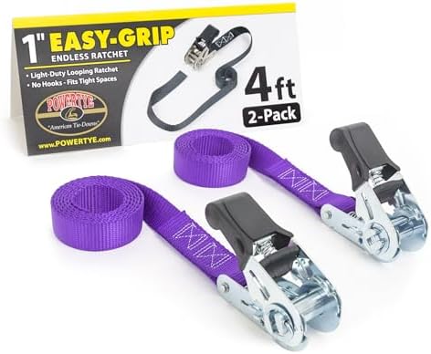 PowerTye 1in x 4ft Easy-Grip Endless Ratchet Straps by PowerTyeMFG