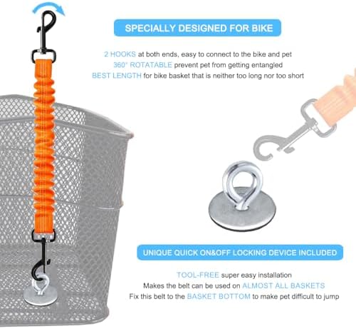 Dog Seat Belt for Bike Basket, Shock Absorbing Lead Bicycle Safety Leash - Image 3