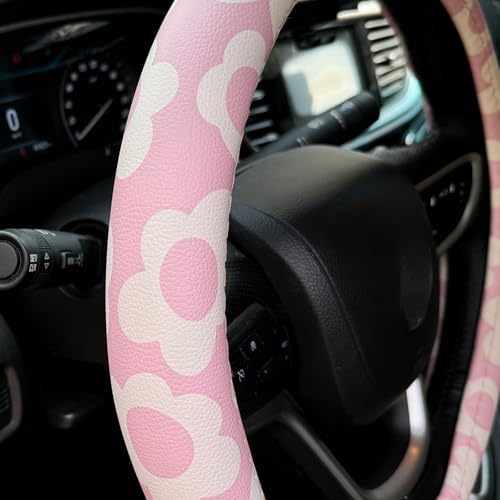 Vintage Groovy Flowers Car Leather Steering Wheel Cover - Image 3