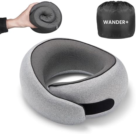 WANDER+® Travel Neck Pillow, Pure Memory Foam Neck Pillow by WANDER