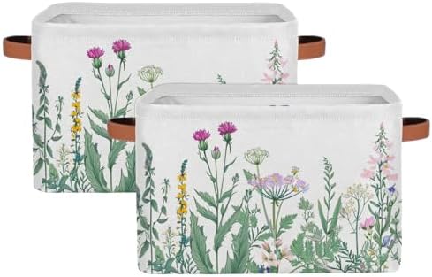 Pardick 2Pack Herbs and Wild Flowers Large Collapsible Storage Bins, Colorful by GzLeyigouHomeKitchen
