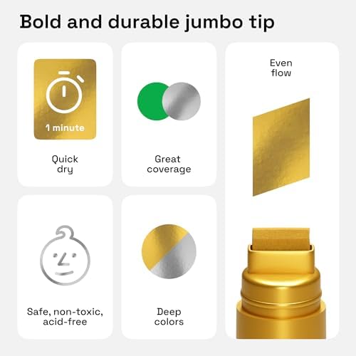 ARTISTRO Gold & Silver Acrylic Paint Markers - 15mm Jumbo-Tip - Set of 2 - Image 3