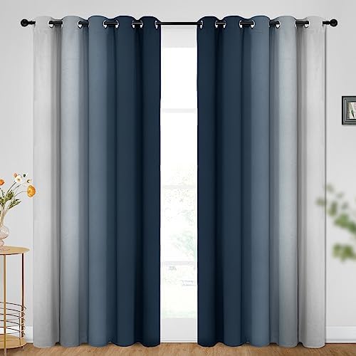 SimpleHome Ombre Navy Blue to Grey White Curtains - Image 2