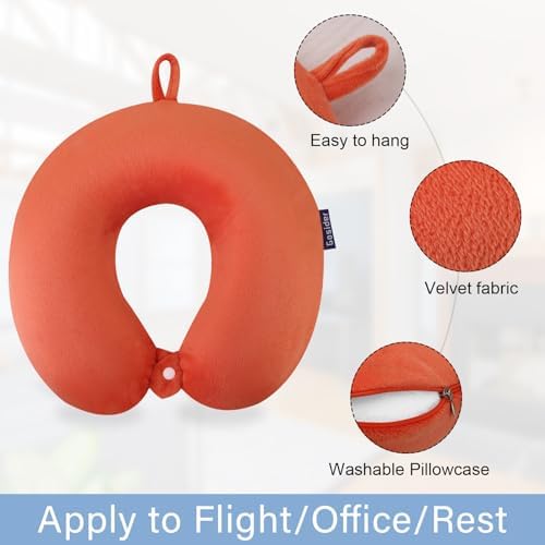 Orange Memory Foam Velvet Travel Neck Pillow - Image 2