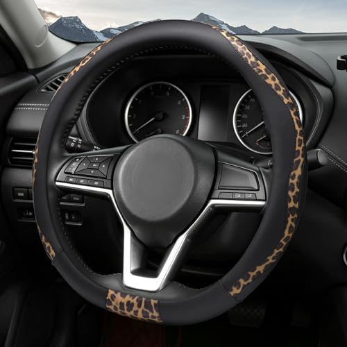ZHOL Leopard Print Steering Wheel Cover, D Shaped Car Wheel Cover Microfiber - Image 3