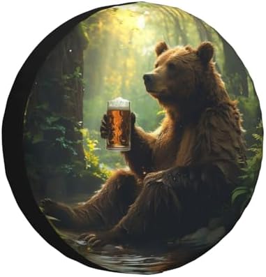 Bear Holding A Beer Mug Spare Tire Cover Weatherproof Universal Wheel by Unknown