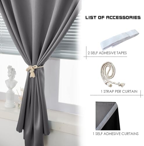 AJAZZ 100% Blackout Self Adhesive Curtains Small Window Short Temporary Black - Image 4