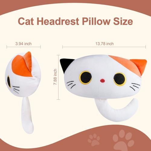 Cat Car Headrest Pillow Cartoon Car Seat Pillow Cat Neck Support Plush Cushion - Image 3