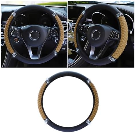 JOYCOURT 15 Inch Bling Soft Leather Car Steering Wheel Cover by JOYCOURT