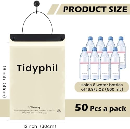 50 Bags Hanging Car Trash Bags Disposable, 2 Gallon Car Garbage Bags. Beige - Image 2
