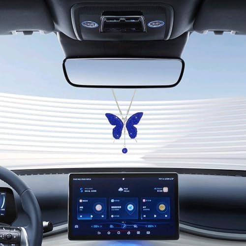 Rhinestone Butterfly Rearview Mirror Ornament, Dark Blue - Image 4