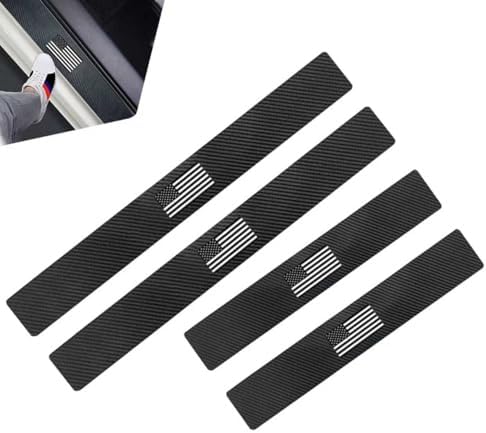 4 PCS Car Door Sill Protector, Carbon Fiber American Flag Threshold Guard Strip by Unknown