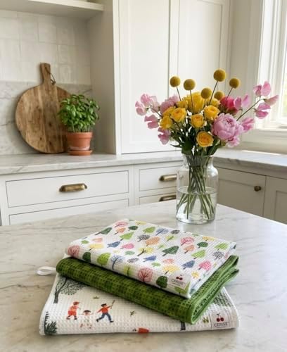 Cerise Camper Kitchen Towels, Waffle Weave Microfiber, 3 Pack by CERISE