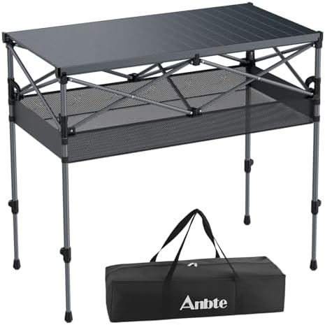 Anbte 34.2” Tall Folding Camping Table, Aluminum Portable, 39” X 20” by Anbte