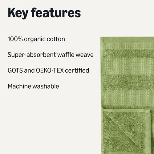 Amazon Basics Organic Cotton Waffle Kitchen Dish Cloths, Ultra Absorbent - Image 2