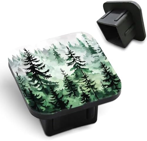 Trailer Hitch Cover Watercolor Green Pine Forest Square 2 Inch Receiver Tube by Unknown