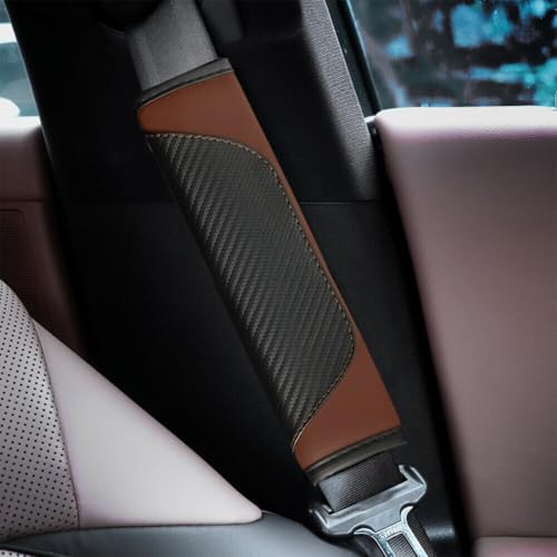 AUCELI 2PCS Carbon Fiber Car Seat Belt Cover, Breathable Leather - Image 3