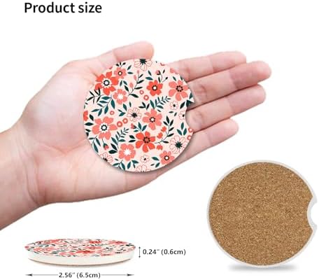 Red Flowers Car Coasters for Drinks Absorbent, 2 Pack Cup Holders, 2.56" - Image 7
