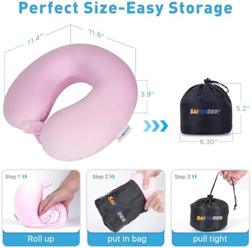 SAIREIDER Travel Neck Pillow 100% Memory Foam, Airplane Rest Prevents Head from - Image 6