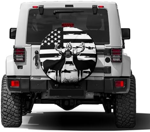 Black and White Deer Silhouettes Spare Tire Cover by Foruidea