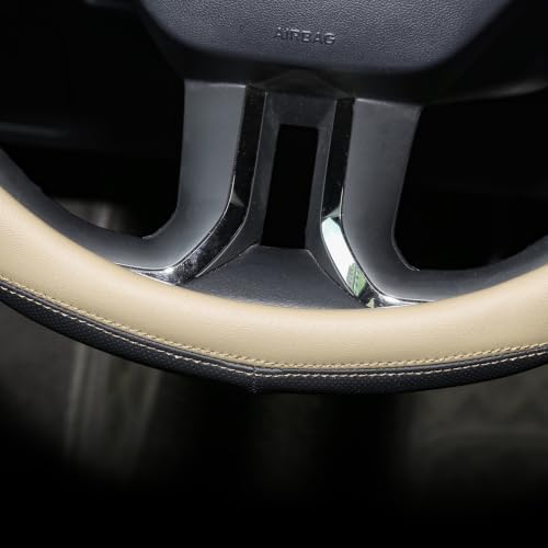Valleycomfy Microfiber Leather Steering Wheel Cover 14.5"-15" Beige - Image 5