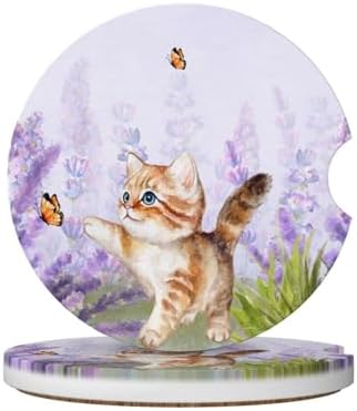 Lavender Butterfly Cute Cat Car Coasters by Unknown