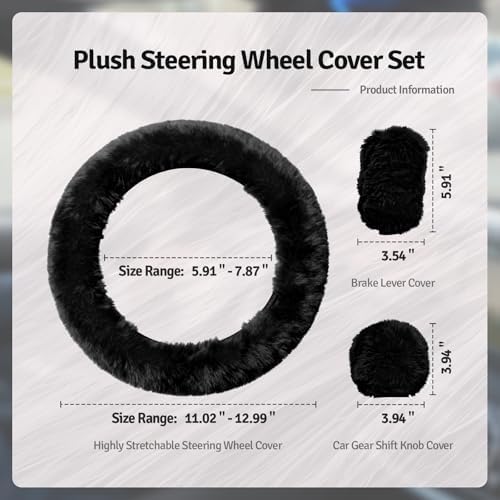 Fluffy Steering Wheel Cover 3PCS Set – Plush Fuzzy Fur Steering Wheel Cover - Image 7