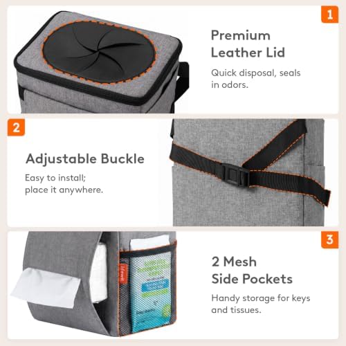 Lifewit Car Trash Can with Lid, Garbage Bag Hanging, Trash Bin, 2 Gallon - Image 7