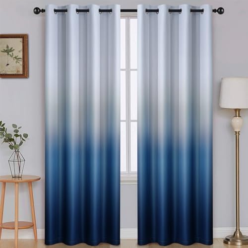 SimpleHome Ombre Gradient Blue White to Gray Curtains by SimpleHome