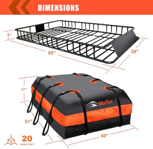 Roof Rack Rooftop Cargo Carrier Basket 65"*39"*6"+Waterproof Bag 20 Cu.Ft. - Image 2