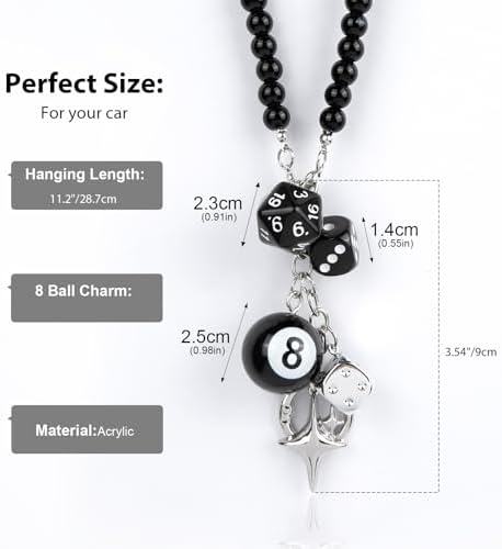YGMONER 8 Ball Dice for Car Mirror, Y2K Aesthetic Lucky Charm Car Rear View - Image 4