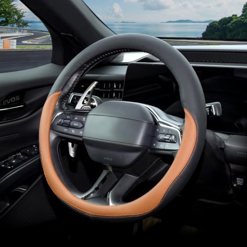 Valleycomfy Microfiber Leather Steering Wheel Cover 14.5"-15" Brown - Image 3
