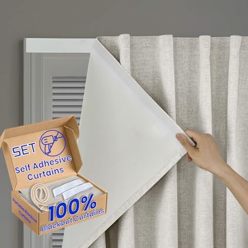 100% Blackout Self Adhesive Curtains Portable Curtain Simple and Easy to by Sovtfides
