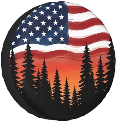 American Flag Forest Sunset Spare Tire Cover by FATTTYCY