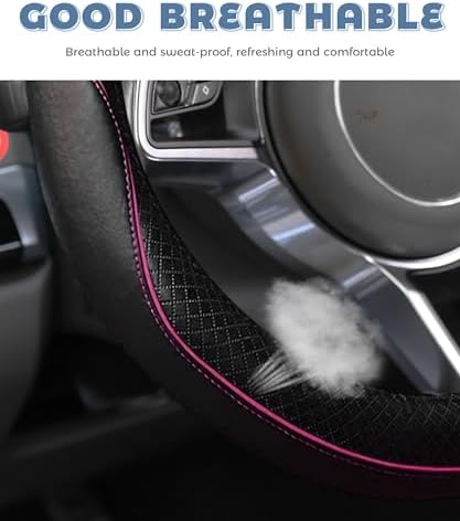 Steering Wheel Cover, Car Accessories 14.5-15 Inch Leather Steering Wheel Cover - Image 4