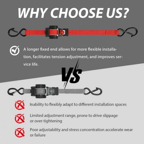 Retractable Ratchet Straps 1" x 13 Ft, 800 Lbs, 2 Pack - Image 3