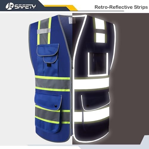 JKSafety Safety Vest for Men Women Reflective Hi Vis JK100 Blue L - Image 4