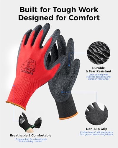 toolant Crinkle Latex Work Gloves, 12 Pairs - Image 2