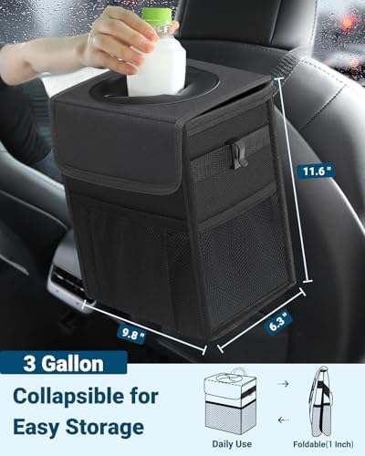 Capolo Car Trash Can with Lid, Leakproof Car Garbage Can Car Trash Bag - Image 2